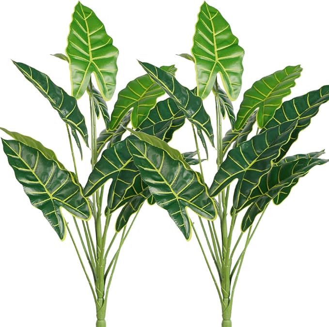 Melorca&Guilla Artificial Plants 2PCS 30“ Fake Taro Plants,Large Faux Plant,Artificial Grass Greenery Shrubs Bushes for Garden Porch Window Box Shop Office Home Décor