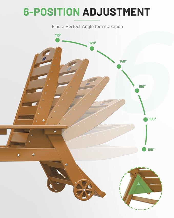 Lounge Chair Outdoor Set of 4 with Wheels, Adjustable 6-Position Chaise Lounge Outdoor, Patio Lounge Chair for Poolside Backyard, Teak