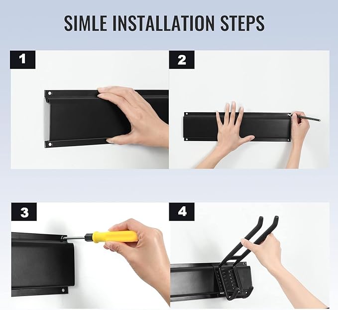 Wall Mount Tool Storage Rack, Heavy Duty Garage Storage Tool Organizer, Garden Tool Wall Hooks and Hangers, Hold Up to 350lbs Black 2Pack, AK806-Black-2Pack