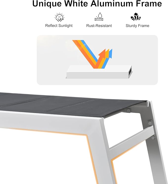 PURPLE LEAF Outdoor Chaise Lounge Set Adjustable Sunbathing Recliner with Side Table for Poolside Beach Outside Patio Aluminum Chaise Lounger Grey