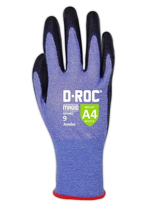 MAGID D-ROC ANSI A4 AeroDex Polyurethane Palm Coated Work Gloves, 1 Pair, Size 11/2XL, GPD482