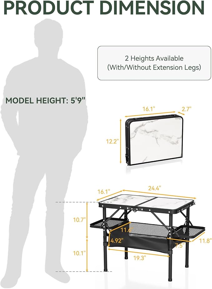 Titanker Small Camp Table 2ft, Folding Camping Table Portable with Storage Bag & Side Racks, Picnic & Beach Table, Car Camping Essentials, Aluminum Light & Solid