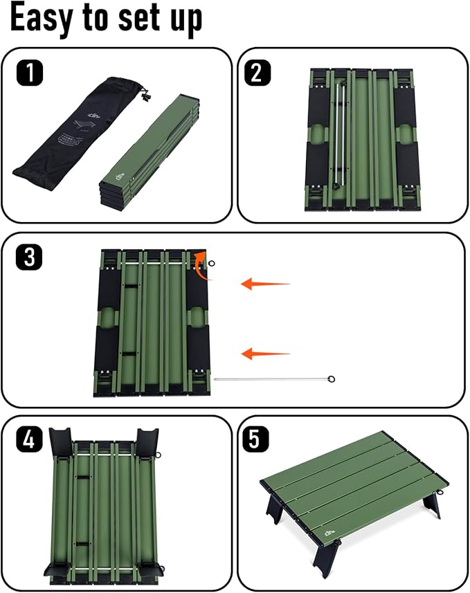 iClimb Ultralight Compact Mini Beach Picnic Folding Alu. Table with Carry Bag, Two Size (Green, L)