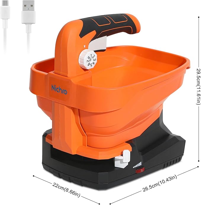 Seed Spreader, USB Rechargeable Handheld Grass Seed Spreader, Fertilizer Spreader with 8 Seed Settings & 6 Speed Levels, Lawn Spreader for Seed, Feed, Weed, and Salt (Battery Included)