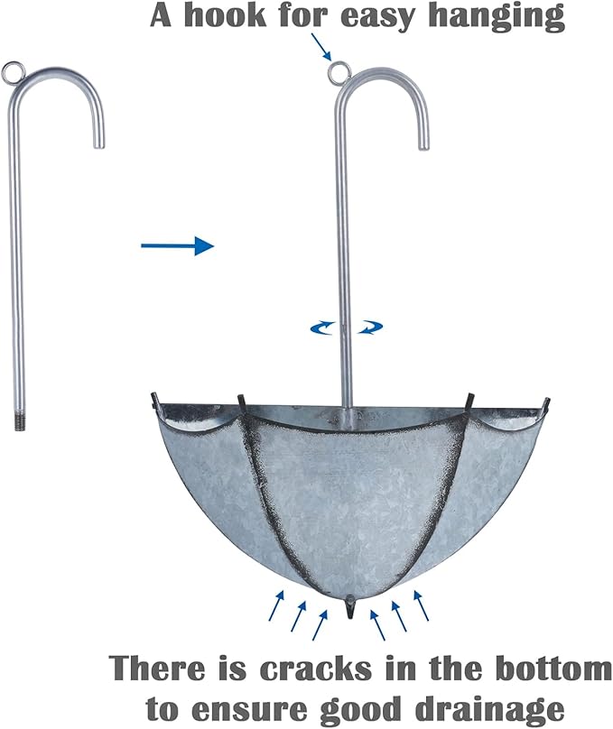 yosager 3 Pack Galvanized Metal Umbrella Wall Planter, Hanging Wall Flower Holder, Succulent Hanger Vase Indoor Outdoor Rustic for Garden Home Wall Decor