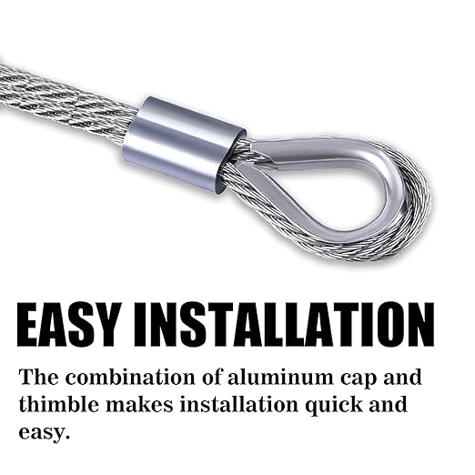 Metal Wire 1/8 inch Carbon Steel Galvanized Cable 50FT Length Aircraft Cable 7x7 Strand Core Picture Hanging Wire with 10 Pcs Thimbles and 20 Pcs Aluminum Sleeves