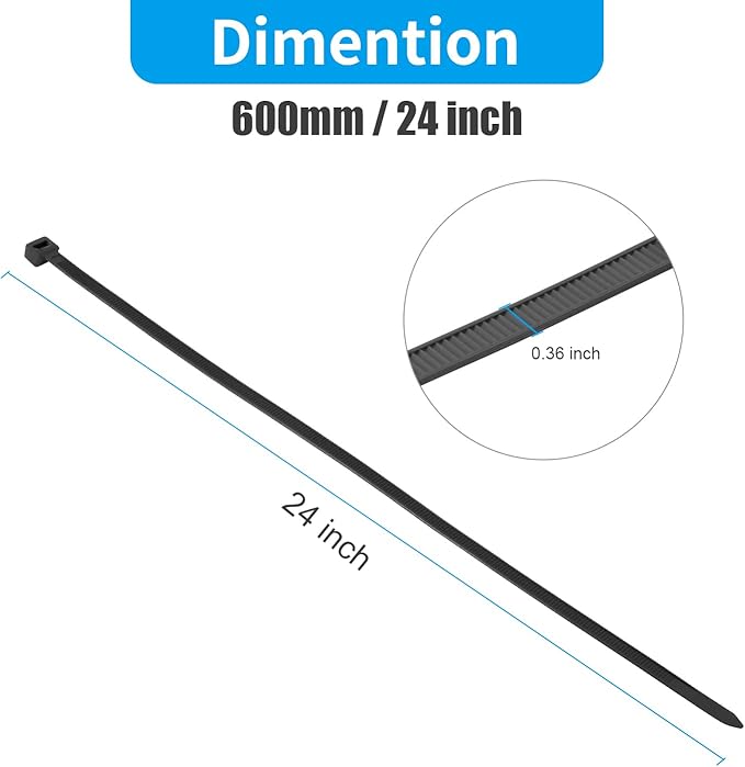 XINGO 24 inch White Long Zip Ties Heavy Duty 100 PCS, 200LBS Ultra Strong Plastic Wire Ties, Large Cable Ties Extra Long Tie Wraps, Indoor and Outdoor UV Resistant