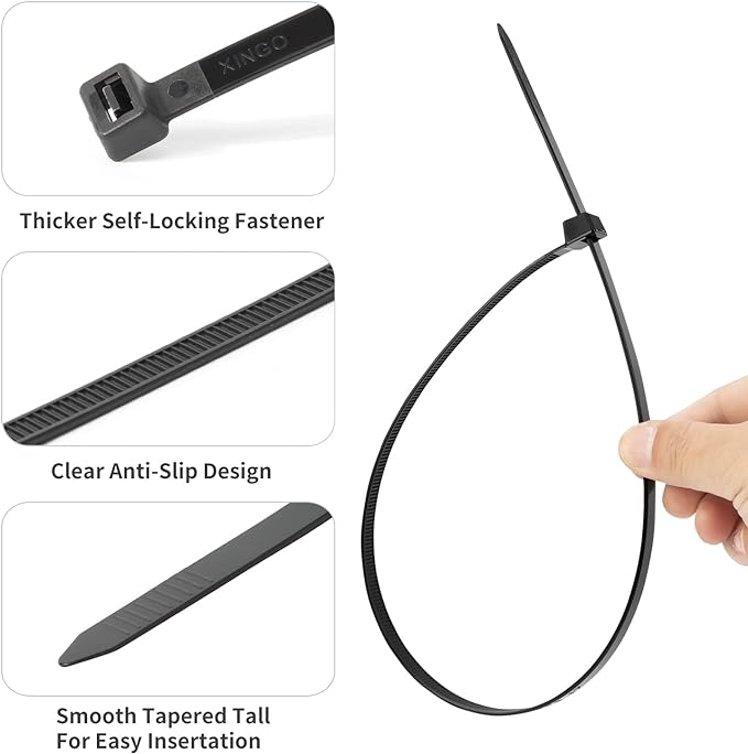 XINGO 31 inch Black Zip Ties Heavy Duty 40PCS, 250 LBS Ultra Strong Plastic Wire Ties, Large Cable Ties Extra Long Tie Wraps, Indoor and Outdoor UV Resistant