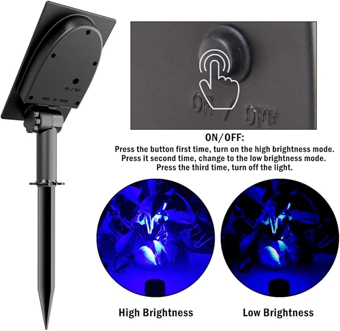 T-SUNUS Halloween Solar Spot Lights Blue Metal Outdoor Spotlights with 9.8ft Cable, IP65 Waterproof, Separated Panel for Yard Driveway Pathway Pool Christmas Tree Patio Landscaping Wall Flag Trees