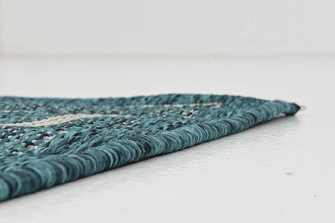 Unique Loom Outdoor Border Collection Area Rug - Soft Border (2'x 6' 1" Runner, Teal/ Ivory)