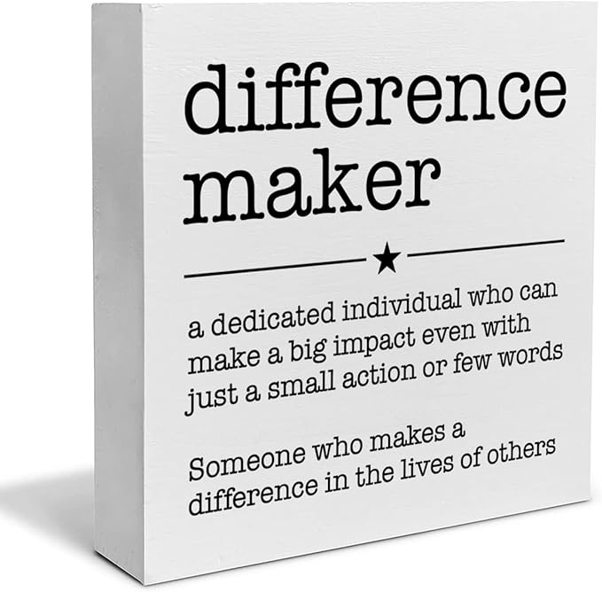 PIXCEOS Difference Maker Definition Decorative Wooden Box Sign Thank You Appreciation Gift for Teacher Boss Leader Coworker Wood Block Plaque Desk Decor Office Shelf or Wall Display