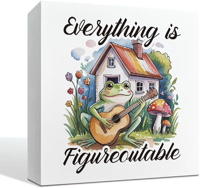 Inspirational Desk Signs, Rustic Wooden Box Signs, Motivation Wood Plaque for Office Cubicle Workplace Decor, Tabletop Decors, Everything is Figureoutable Sign 5×5×1.2inches