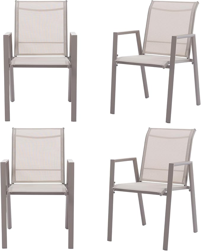 Outdoor Patio Chairs Set of 4, Ivory Beige Stackable Outdoor Chairs, Lightweight Patio Set with High Back, Metal Dining Chair for Lawn, Garden, Yard and Deck
