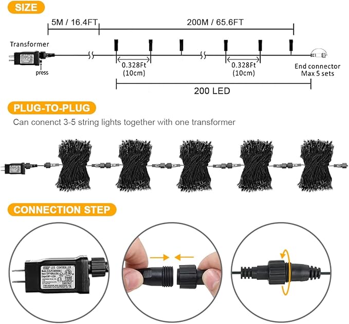 weillsnow Purple Christmas Lights, 200 LED 66Ft Plug in Waterproof Christmas String Lights, 8 Modes with Memory for Outdoor Indoor Garden Tree Patio Christmas Decorations (66FT, Purple)