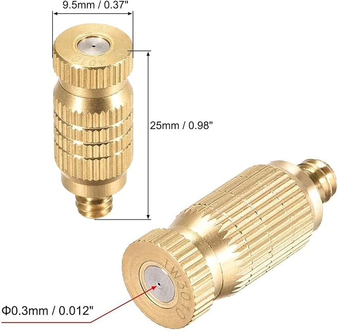 Brass Misting Nozzle, 10 Pack High Pressure Spray 10/24 UNC Outdoor Anti-drip Fogging Spray Head Misting System Tips for Landscaping Outdoor Cooling System (0.012 Orifice)