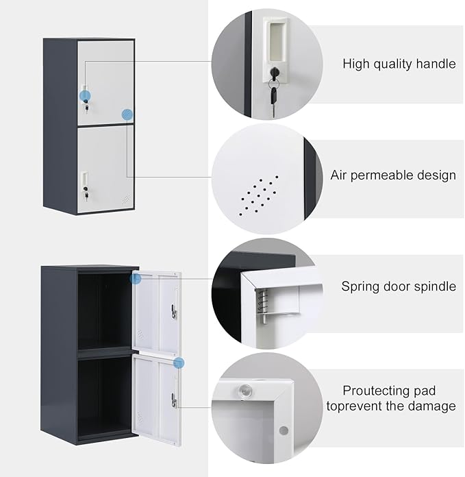 2 Door Metal Vertical Storage Locker for School, Office, Home,Gym,Stackable Steel Storage Cabinet with Lock,Anti-Falling Device. (2 Door, Grey)