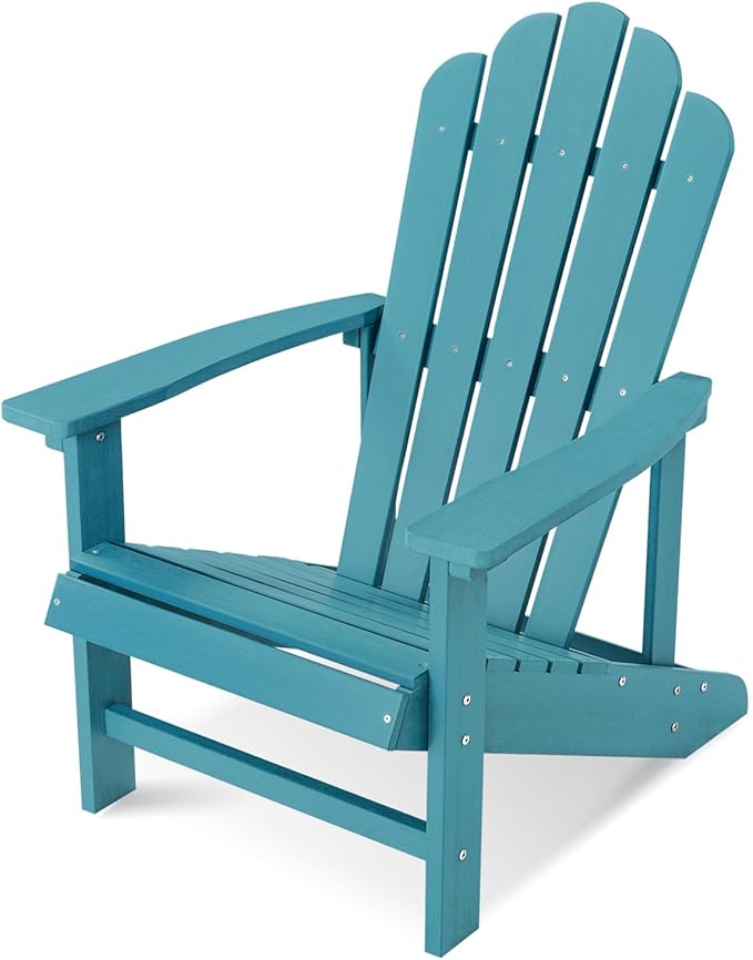 Psilvam Classic Adirondack Chair, Standard-Sized Poly Lumber Fire Pit Chair, 350Lbs Support Weather Resistant Patio Chairs for Garden, Party, Beach(Blue)