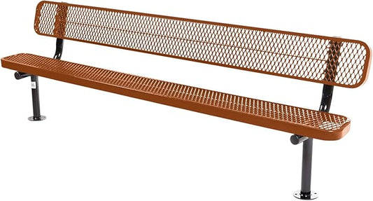 Heavy-Duty Outdoor Bench Thermoplastic Coated, Expanded Metal, Commercial-Grade Seating, Made in America (Surface with Back, 8 Ft, Textured Copper)