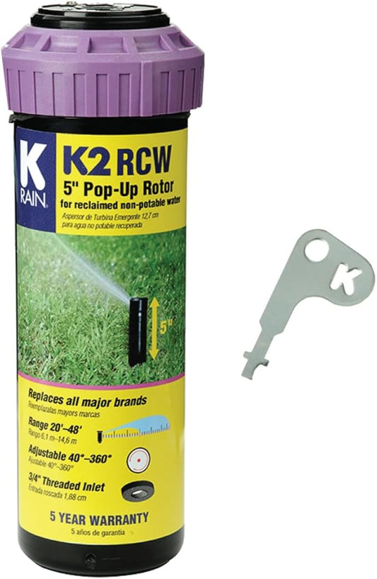 K Rain K2 RCW 3/4" Female Inlet 5" Pop-Up | 2.5 GPM Single Stream Nozzle | 40° - 360° Arc Spray Pattern | for Reclaimed Water