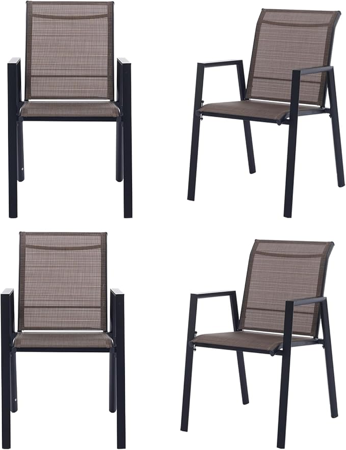 Outdoor Patio Chairs Set of 4, Mocha Stackable Outdoor Chairs, Lightweight Patio Set with High Back, Metal Dining Chair for Lawn, Garden, Yard and Deck