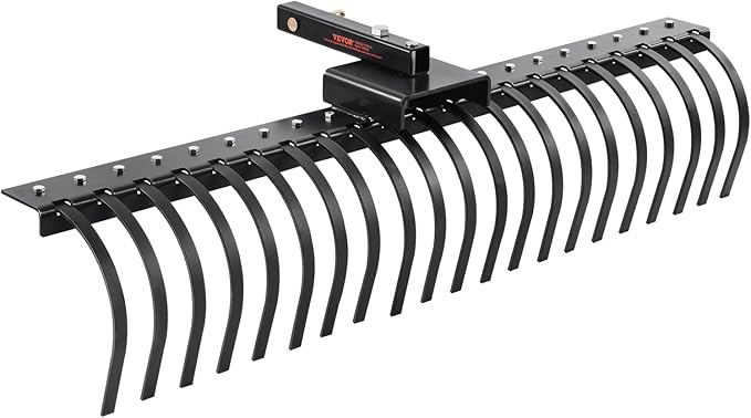 VEVOR Tow Behind Landscape Rake, 60" Tow Dethatcher with 21 Steel Coil Tines, Lawn Dethatcher Rake Attaches to 48" or 60" Toolbars and 3-Point Suspension Systems, for Leaves, Pine Needles, and Grass