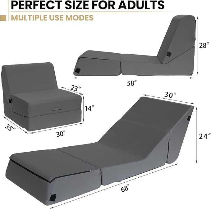 jela Outdoor Chaise Lounge, Waterproof Folding Sofa Bed Lounge Chair, UV Resistant Folding Lounge Chair with Machine Washable Cover, Soft Foam Patio Sofa Chairs Pool Lounge Chaise Chairs (Darkgrey)