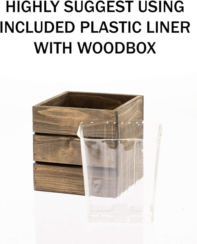 Wooden Planter Box, Rustic Burned Wood/Whitewash with Plastic Liner l Garden Decor l Restaurant and Wedding Decorations l Wood Box (5x5 Set of 4, Burned Wood)