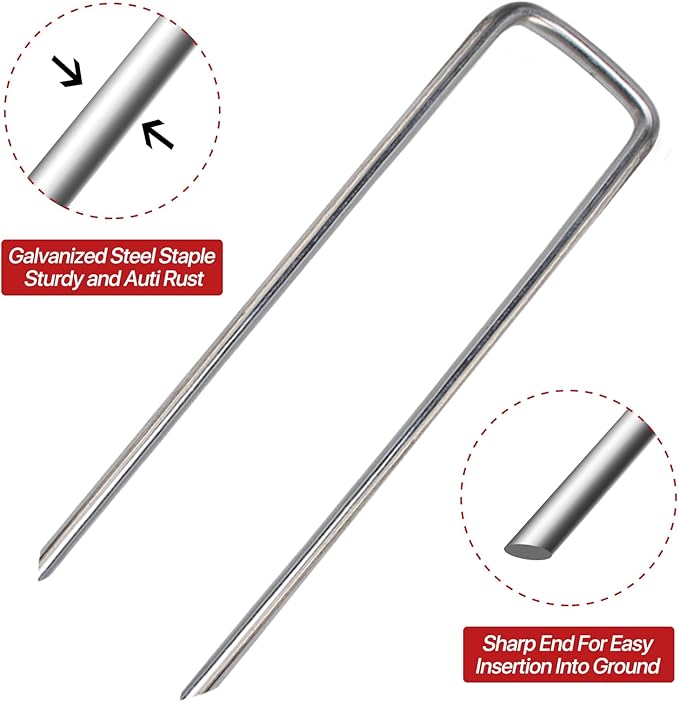 Landscape Staples 5 Inch 50 Pack,Garden Staples Galvanized Ground Stakes Anti-Rust Landscape Fabric Staples Garden Stakes for Irrigation Tubing, Fence, Weed Barrier, Ground Cover