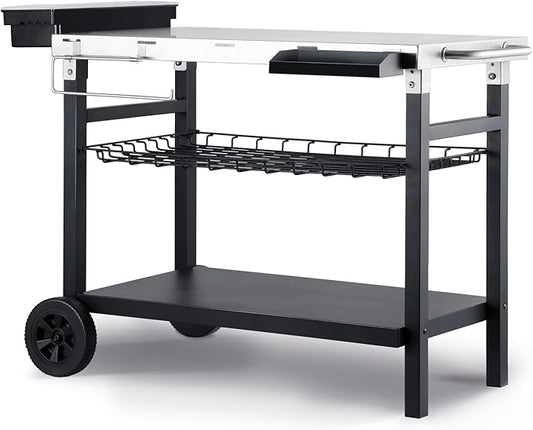 Outdoor Grill Cart, 500lb Dining Cart Table with Three-Shelf, Stainless Steel Rolling Movable Food Prep and Work Table