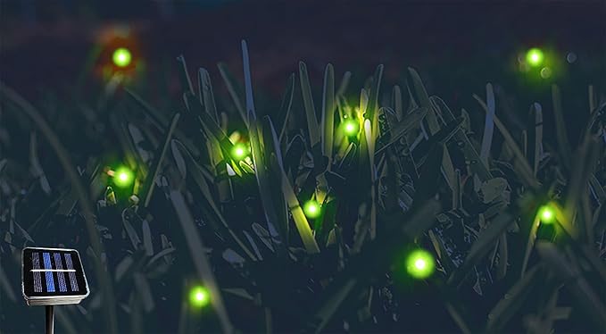 Solar Powered Firefly Lights,18 LED Fairy Automated Pulsating Firefly String Light Waterproof Garden Chasing Suitable for Swimming Pools, Fountain Fish Tanks, and Outdoor Decoration
