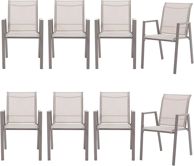 Outdoor Patio Chairs Set of 8, Ivory Beige Stackable Outdoor Chairs, Lightweight Patio Set with High Back, Metal Dining Chair for Lawn, Garden, Yard and Deck