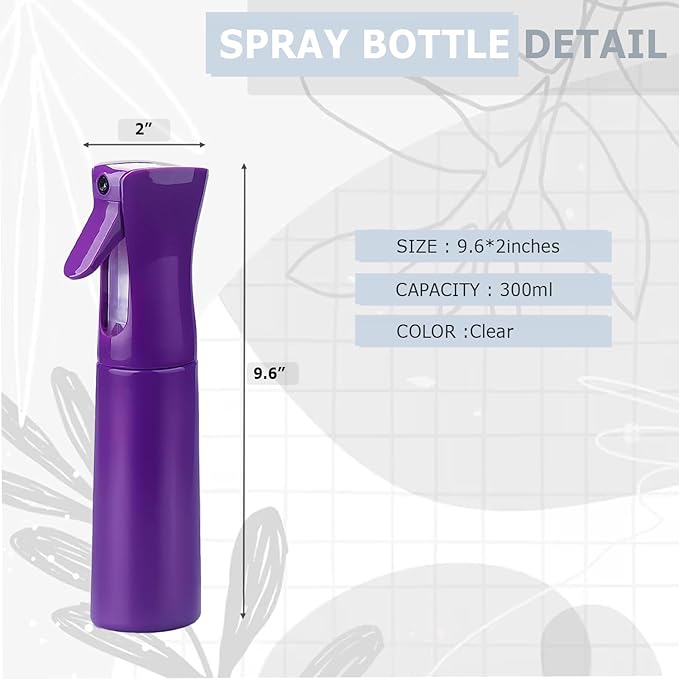 VIGOR PATH Continuous Spray Bottle with Ultra Fine Mist - Versatile Water Sprayer for Hair, Home Cleaning, Salons, Plants, Aromatherapy, and More - Empty Hair Spray Bottle - 300ml/10.1oz (Dark Purple)