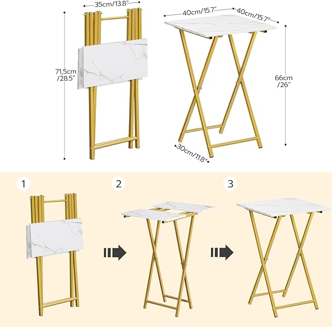 HOOBRO Folding TV Tray Table, Wooden TV Tray, Portable Sofa Side Snack Table, Industrial Desk for Small Spaces, Space-Saving, Easy to Install and Fold, Marble and Gold DM27BZ01