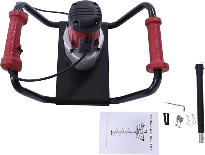 Post Hole Digger, 1500W Electric Post Hole Auger Earth Auger Digging Drill Digging Machine with 4" Digging Auger Bit and Extension Bar Set for Planting, Trenching in Garden