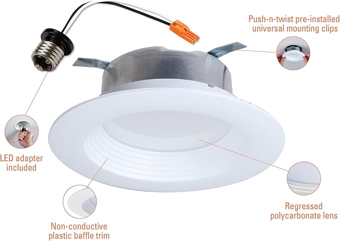 HALO LTE 4 Inch Indoor/Outdoor Recessed LED Trim Can Light, 3000K - Contractor Value Pack (18-Pack) - LTE46930-18PK