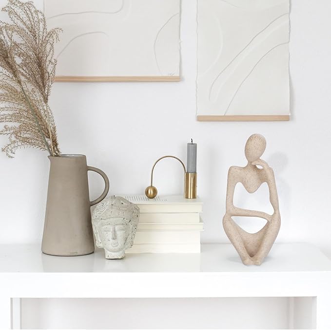 INNOLITES Boho Decor Thinker Statue Abstract Art Sculpture, Sandstone Resin Collectible Figurines for Home Living Room Office Shelf Decoration(Right, Large)