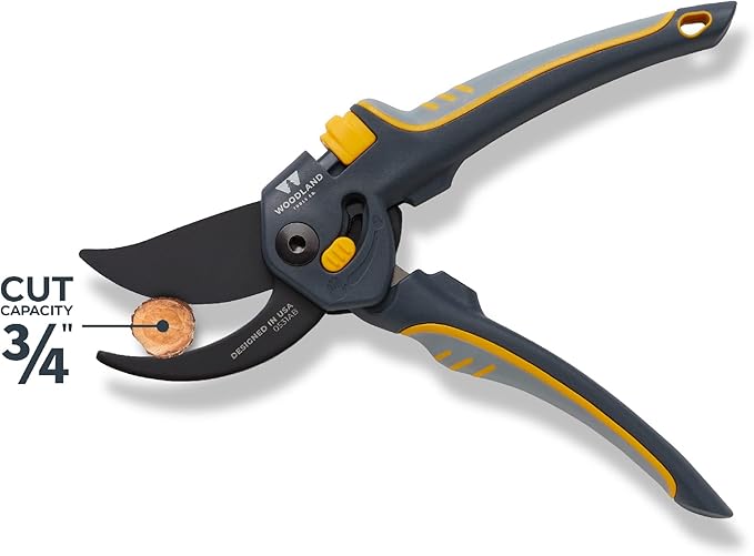 Woodland Tools Co. Super Duty Bypass Pruning Shears – 3/4" Cut Capacity, Gear-Driven Cutting System, High Carbon Steel Blade, Internal Spring, Adjustable Grip, Garden Pruner for Thick Stems and Shrubs