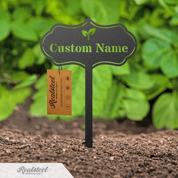 RealSteel – Customizable Seed & Plant Markers - Outdoor Herb Garden Stakes - Elegant Fruit/Vegetable Labels - Steel Plant Tags for Pots - Classy Design for Farmhouse/Greenhouse – Watering Can Icon