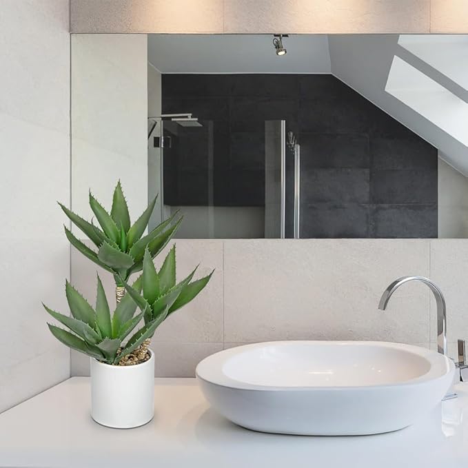 Hollyone Large Artificial Agave Plants Fake Three-Head Agave Succulent Plant Potted 17" Faux Plant Succulent Aloe Vera Plants Indoor for Desk Modern Home Decor