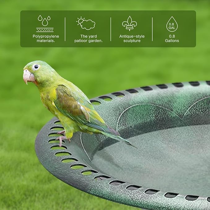 KKY 28 Inch Bird Bath Outdoor Garden Resin Lightweight Retro Courtyard Art Green Color