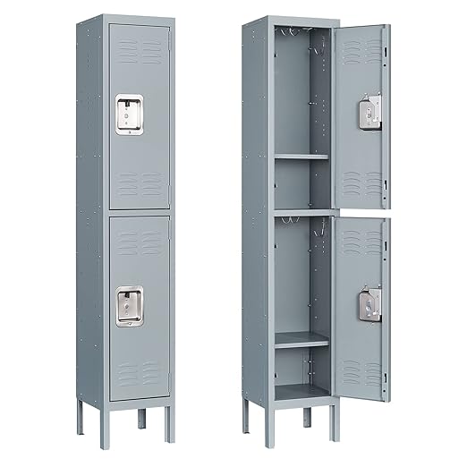 Yizosh Metal Lockers for Employees with Lock, Employees Locker Storage Cabinet with 1 Doors, Tall Steel Storage Locker for Gym, School, Office (Gray, 2 Door)