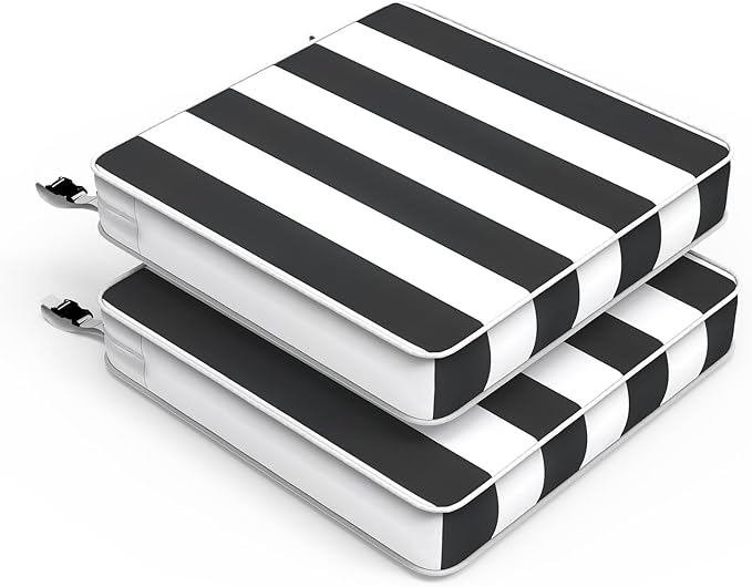 LVTXIII Patio Chair Cushions 22"x22"x3", Water-Repellent Outdoor Seat Cushions for Patio Furniture, Square Chair Pads with Ties for Home Garden Decoration, Set of 2, Cabana Black