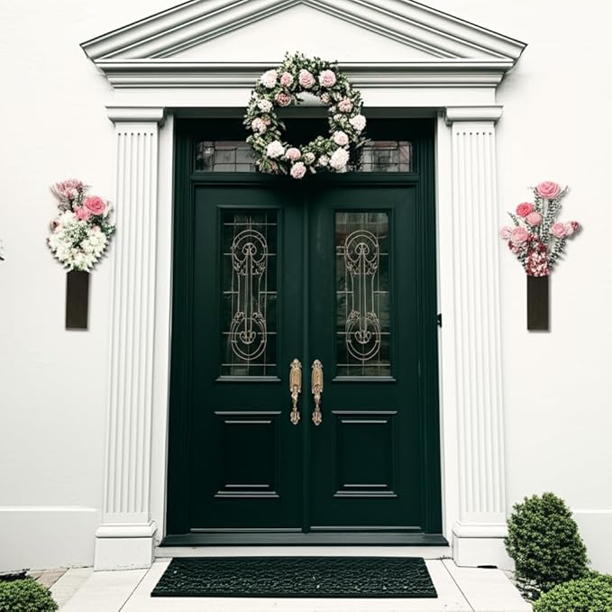 2 Pieces Wooden Wall Hanging Plant Pots Vase Contains Artificial Green Plants for Indoor Fake Plants Greenery Flowers, Modern Planters for Bathroom, Living Room, Kitchen Decor, (Brown)