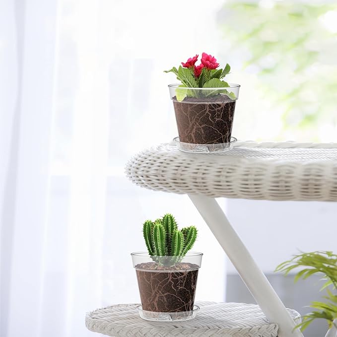 4 Inch Clear Nursery Pots, Set of 30 Transparent Plant Flower Pots for Small Indoor Plants with Drainage Holes & Trays, Plastic Seedling Starter Pots for Various Plants