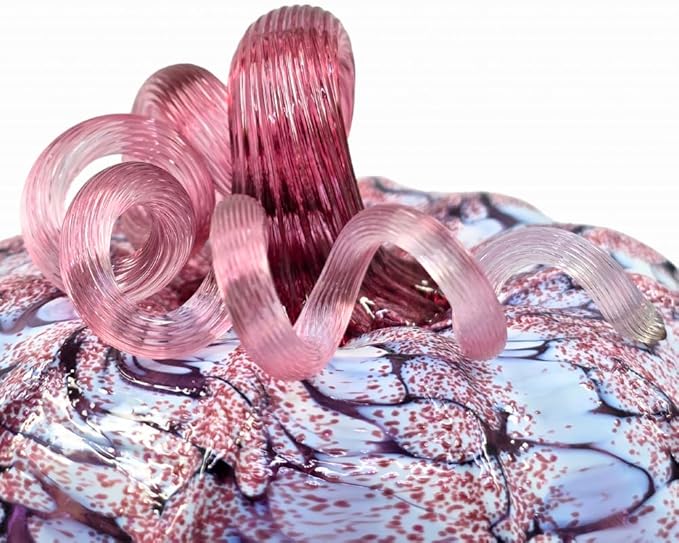 Luke Adams Glass Handmade Glass Pumpkins Handmade Table Top Home Decor (Squat, Cherry Blossom)