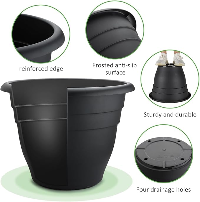 3-Pack 20 Inch Large Plastic Plant Pots for Outdoor, Heavy Duty Extra Large Deep Garden Planter with Drainage Holes, Sturdy Textured Black Flower Pot for Trees, Shrubs, Patio, Lawn