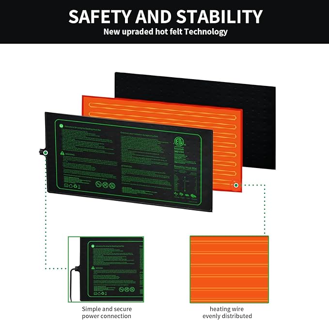 Upgrade 48"x20" Durable Waterproof Seedling Heat Mat with ETL Certified, Warm Hydroponic Heating Pad for Germination,Indoor Plant Gardening and Cutting, Brewing and Seed Starting Greenhouse
