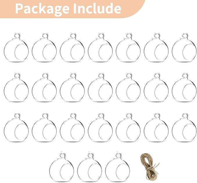 24 Pcs 3.15"/ 8cm Hanging Glass Tealight Holder Globe, Plant Terrariums Glass Orbs, Air Plants Tea Light Candle Holders, Home Decor Indoor Outdoor Garden (20 Pcs + 4 Pcs)