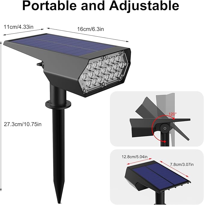 Upgraded Solar Spot Lights Outdoor, Waterproof IP65 RGB Color Changing Solar Outdoor Lights, Multicolor Solar Landscape Spotlights with Memory Function for Holiday Decorations, Yard, Garden, Pathway