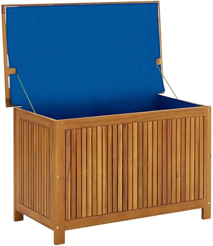 vidaXL Wooden Deck Box - Outdoor Teak Storage Chest, Ideal for Patio Furniture Cushions, Pool Accessories, Garden Tools - Water-Resistant Bag Inside - 35.4''x19.7''x22.8'', Solid Acacia Wood